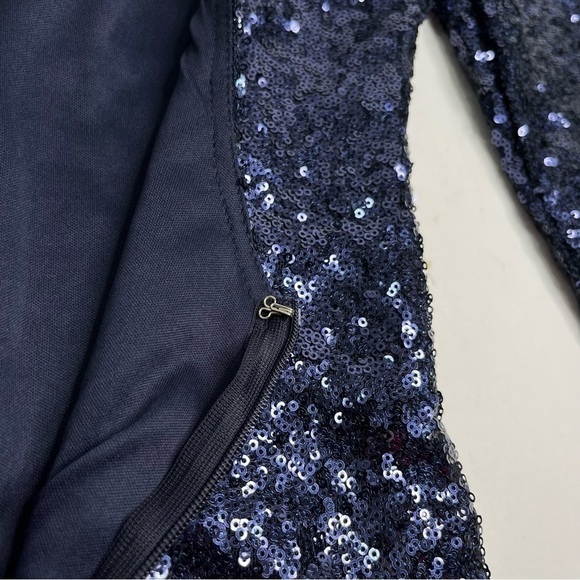TOBI Navy Blue Sequin Glam Low Back Long Sleeve Party Cocktail Sexy Mini Dress - Picture 9 of 13